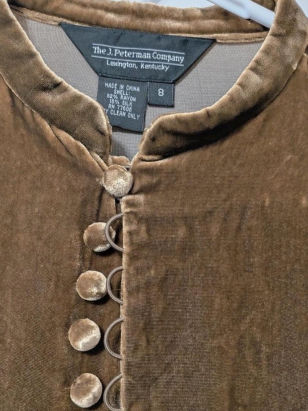 J. Peterman Olive Tan Velvet Button-Front Top - Picture 3 of 3